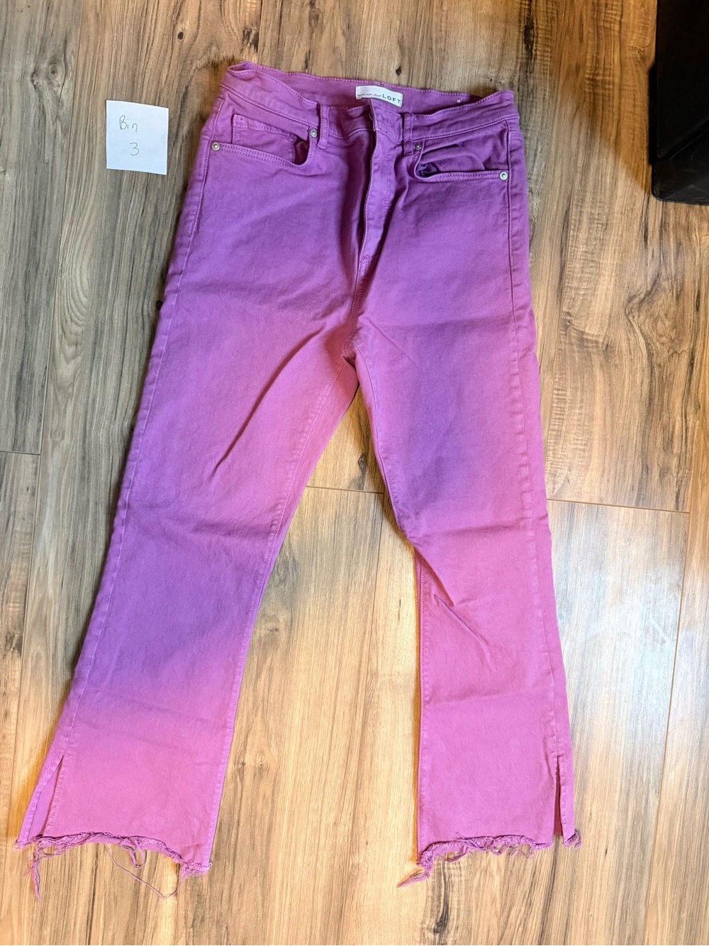 LOFT Pink Ombre Wide-Leg Jeans | Raw Hem | High Rise | Size 26